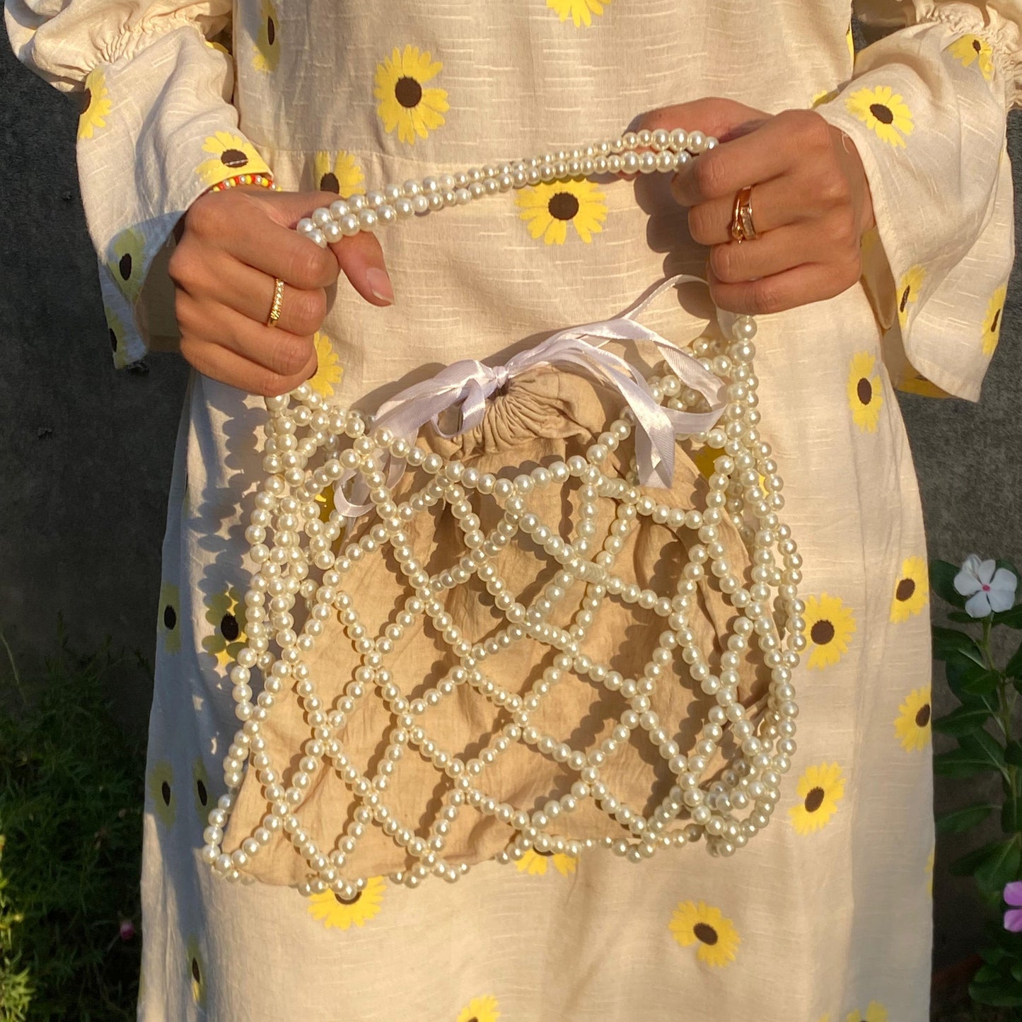 Criss-Cross Pearl Handbag